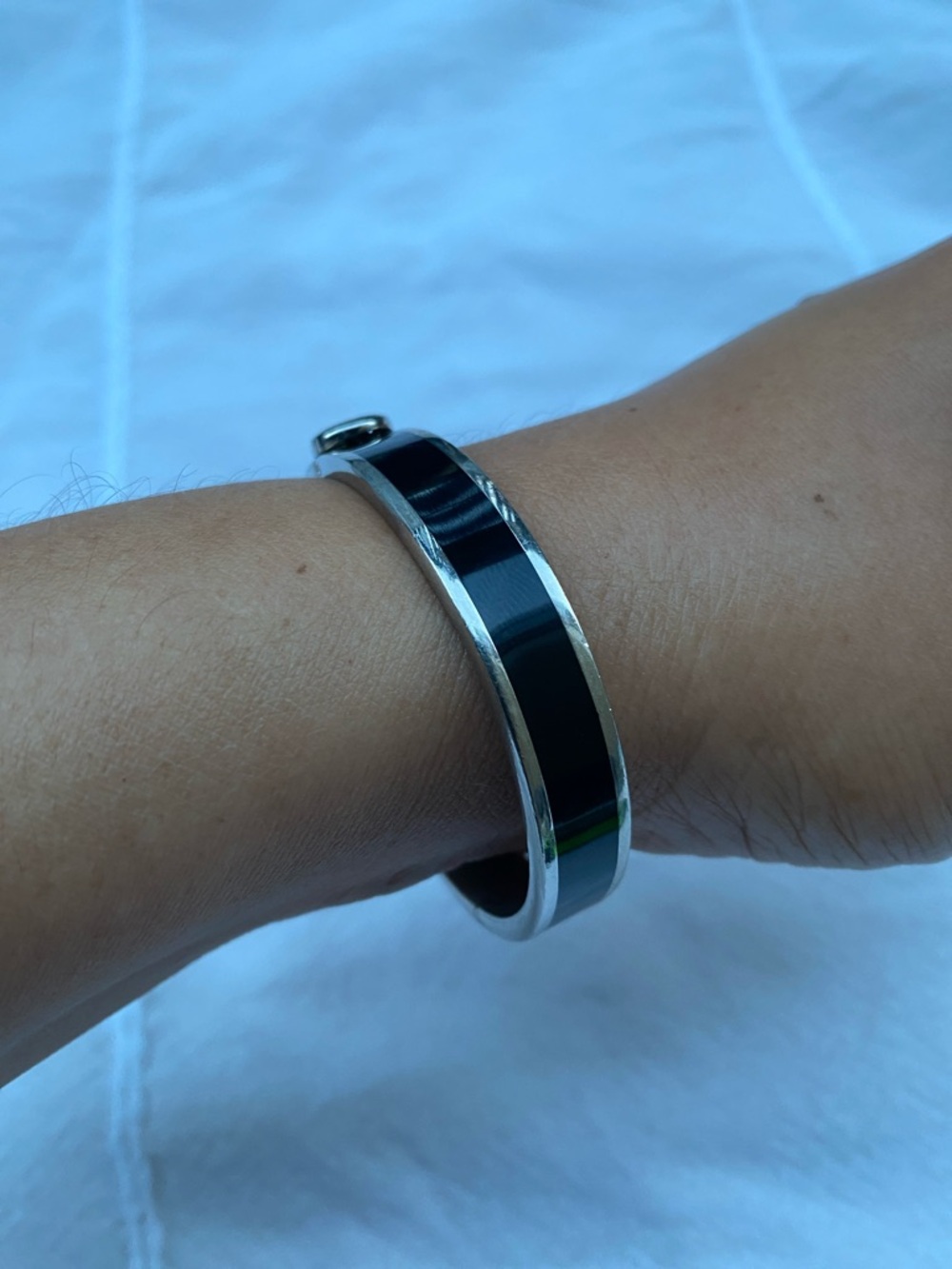 Coach Black and Silver Enamel Logo Bangle Bracelet - Picture 6 of 6